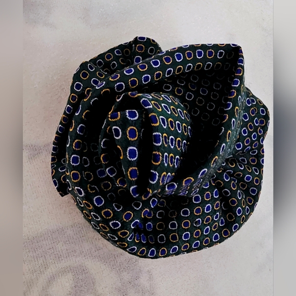 Blue pattern tie scarf camellia corsage brooch pin, fancy formal unisex, prom - Picture 7 of 8